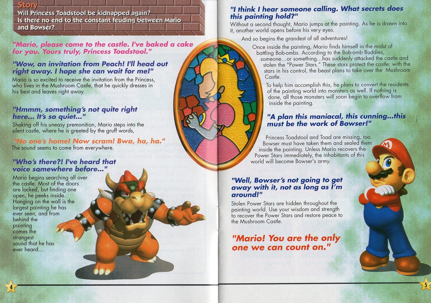 Super Mario 64 manual page 4 and 5