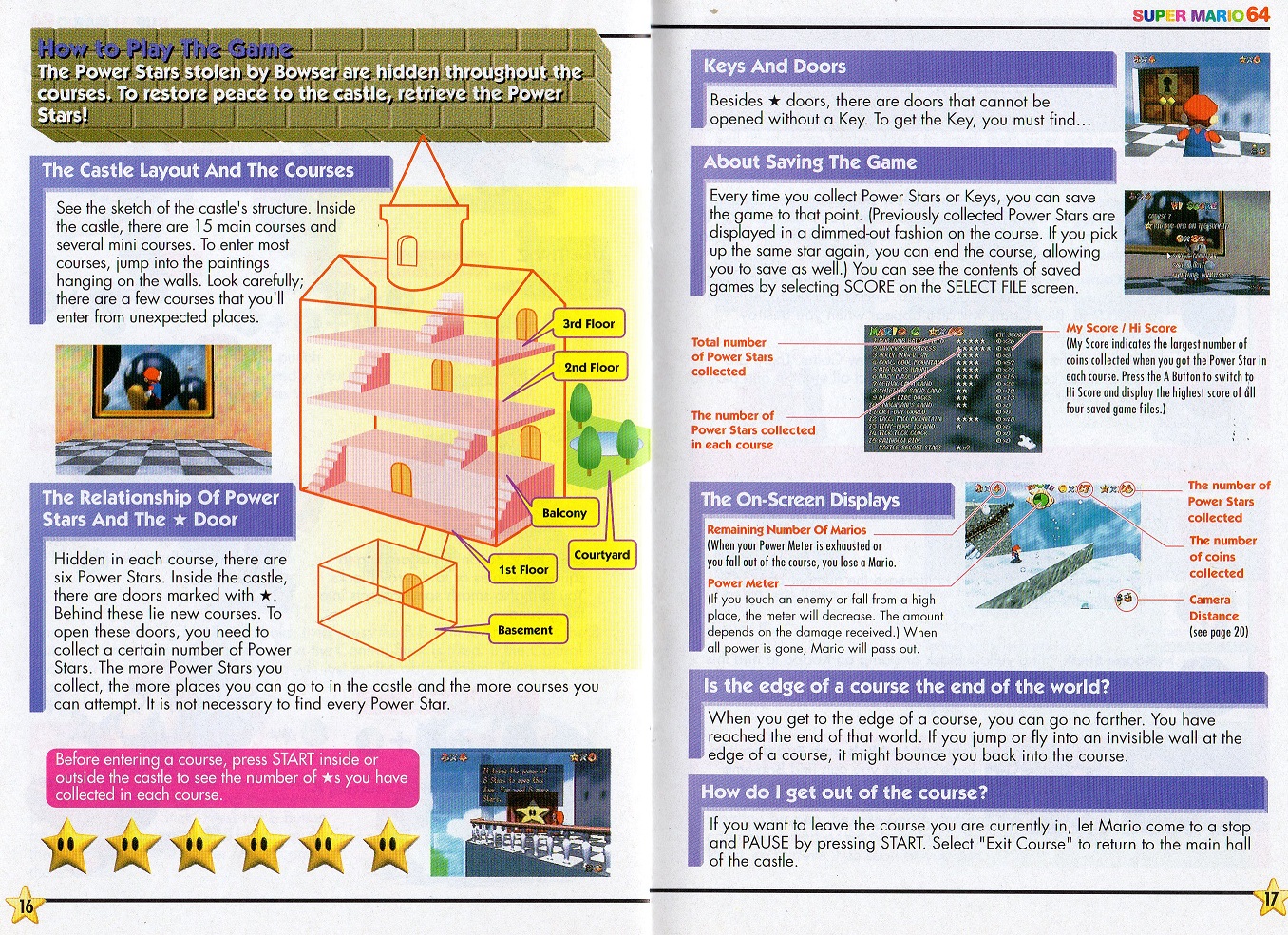 Super Mario 64 manual page 16 and 17